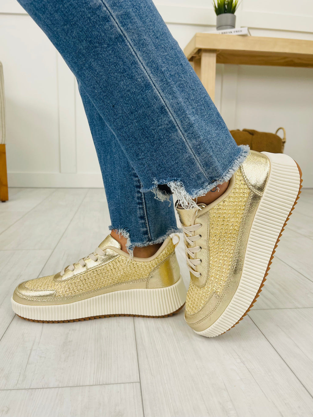 Tread The Line Sneakers in Gold