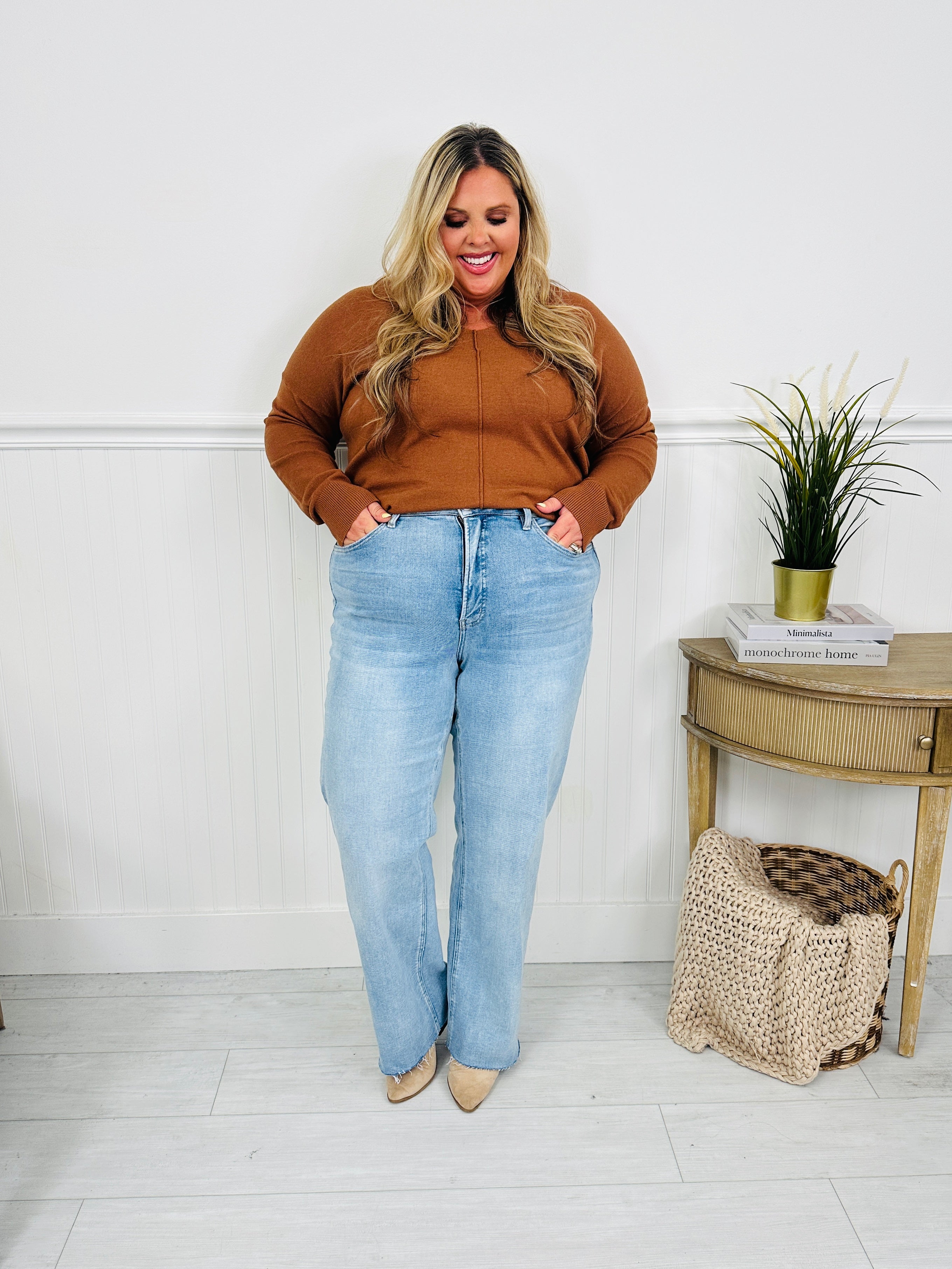 Feeling Brand New Slim Wide Leg Tummy Control Jeans