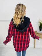 Falling For Flannel Hooded Shacket in Red