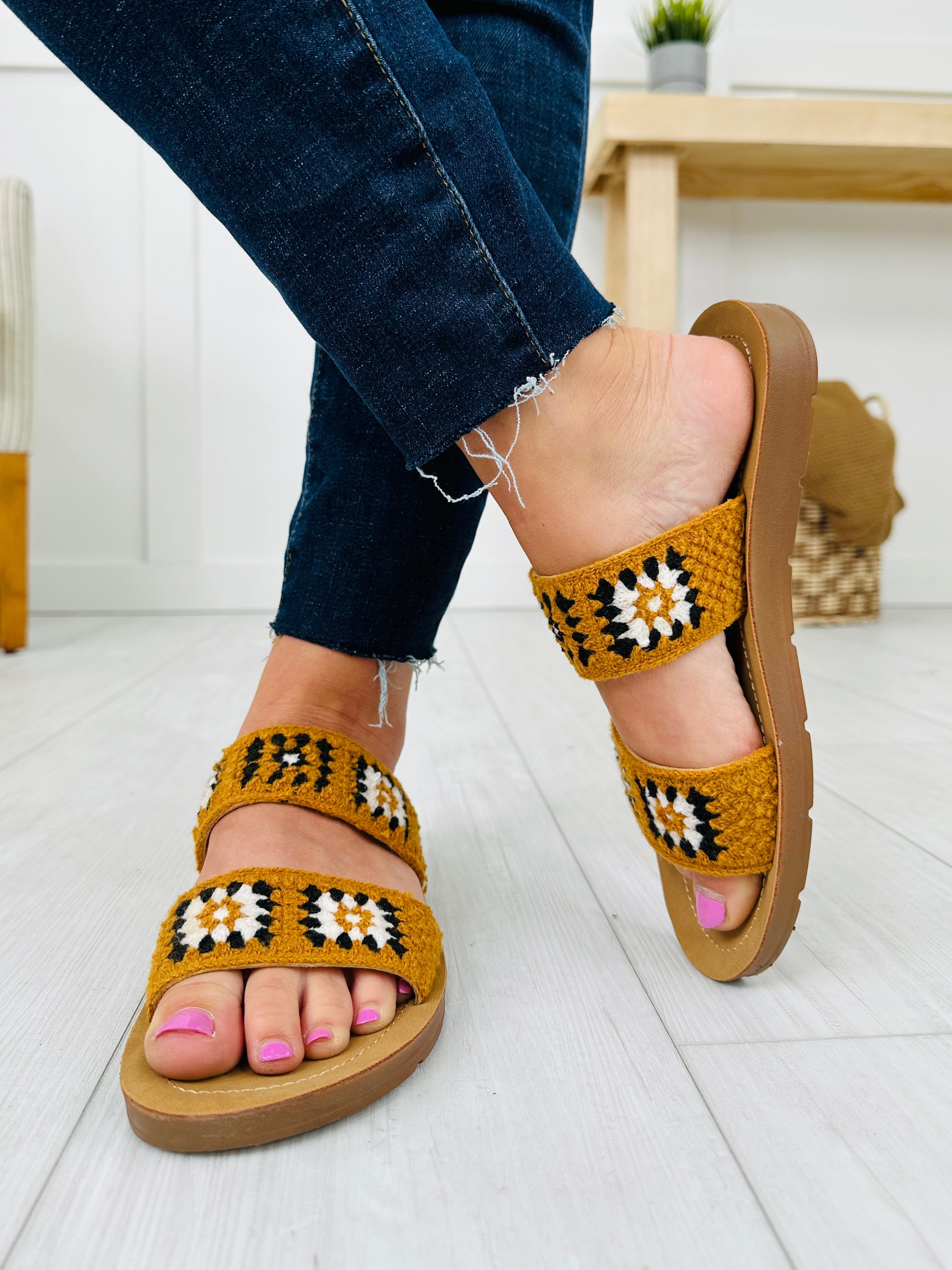 Crochet Charm Sandals in Black