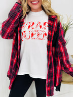 Falling For Flannel Hooded Shacket in Red