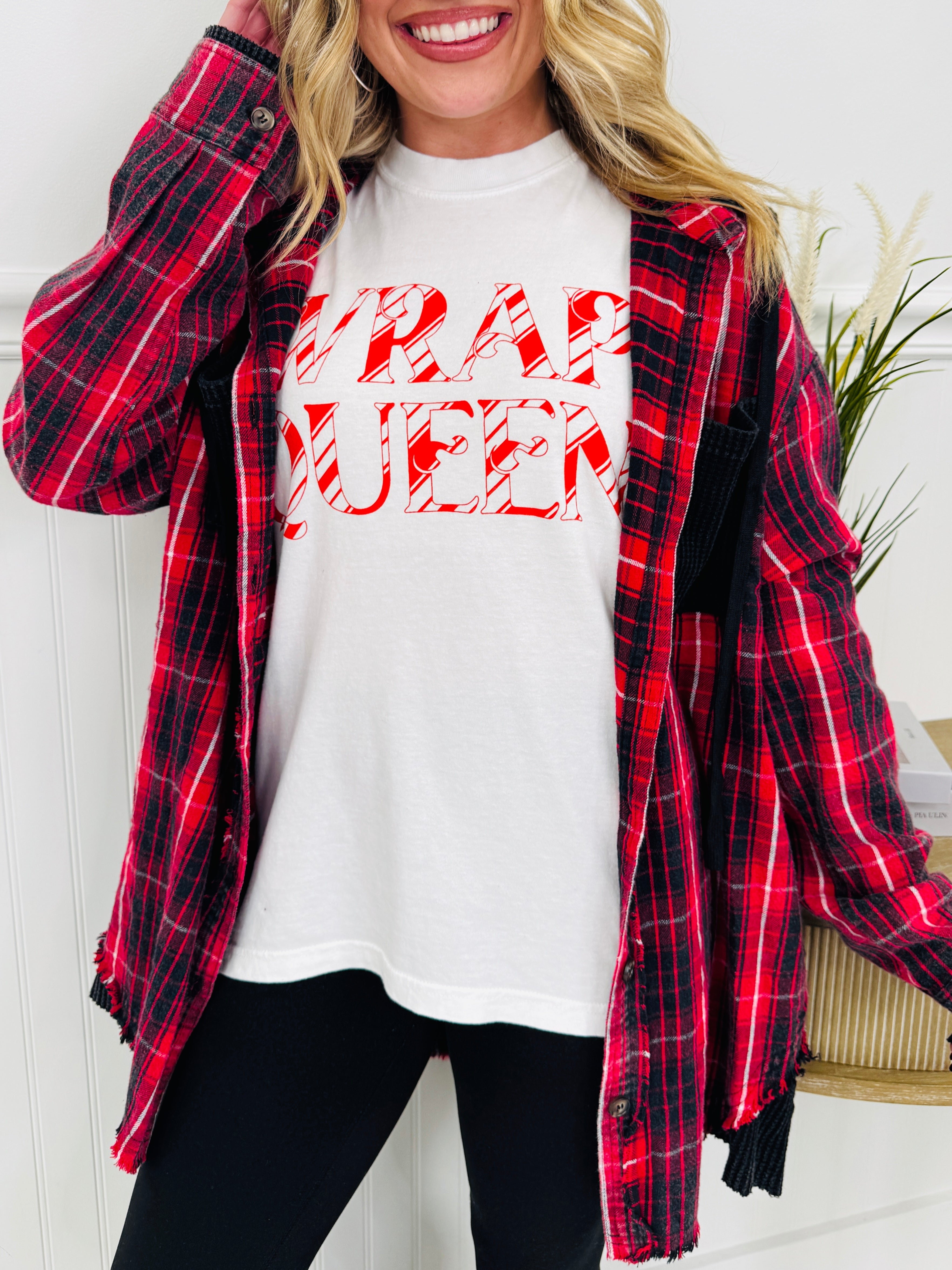 Falling For Flannel Hooded Shacket in Red