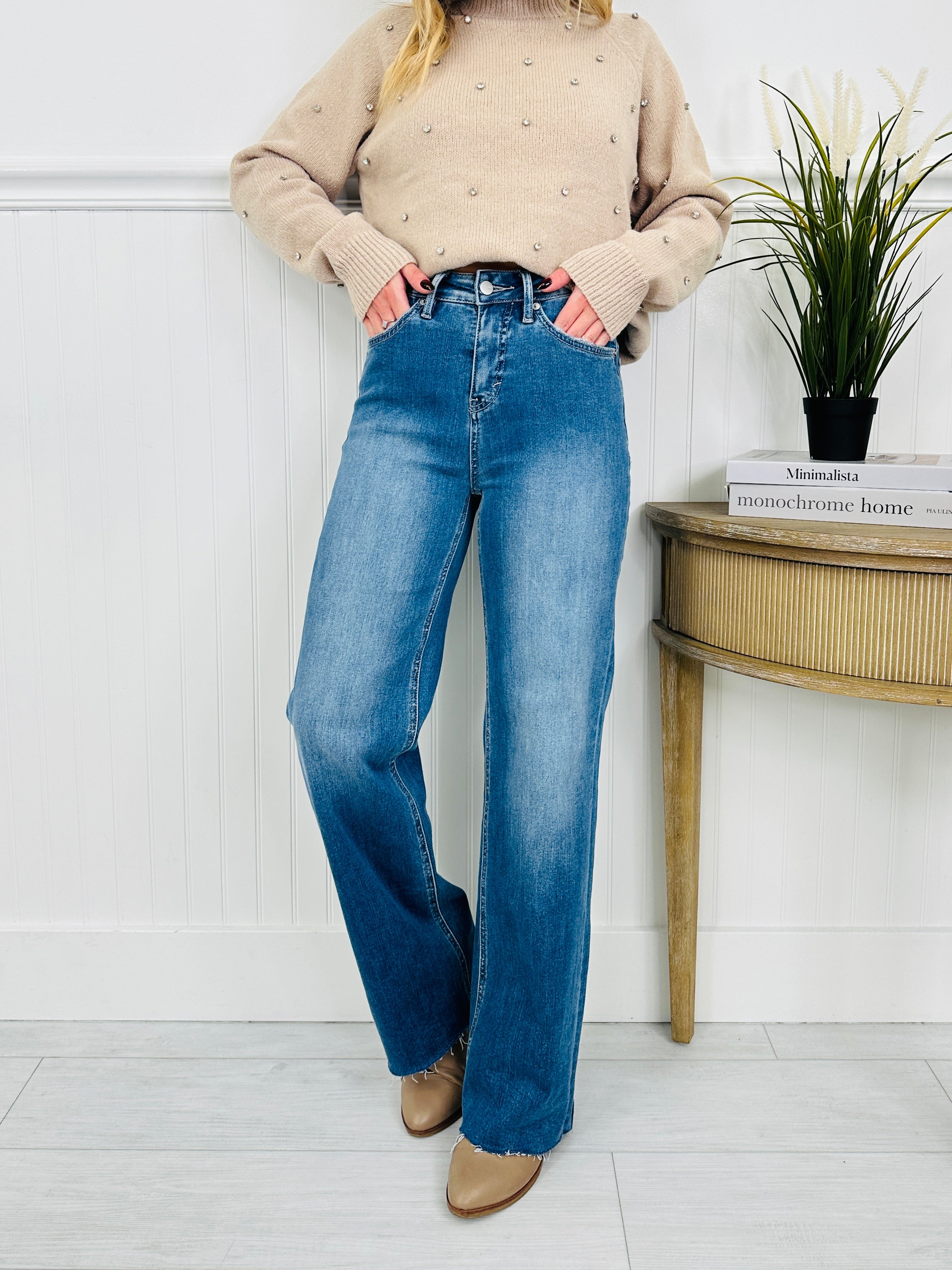 Go Into Detail Tummy Control Wide Leg Jeans