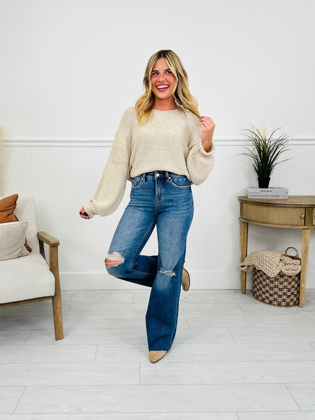 By Your Side Wide Leg Tummy Control Jeans