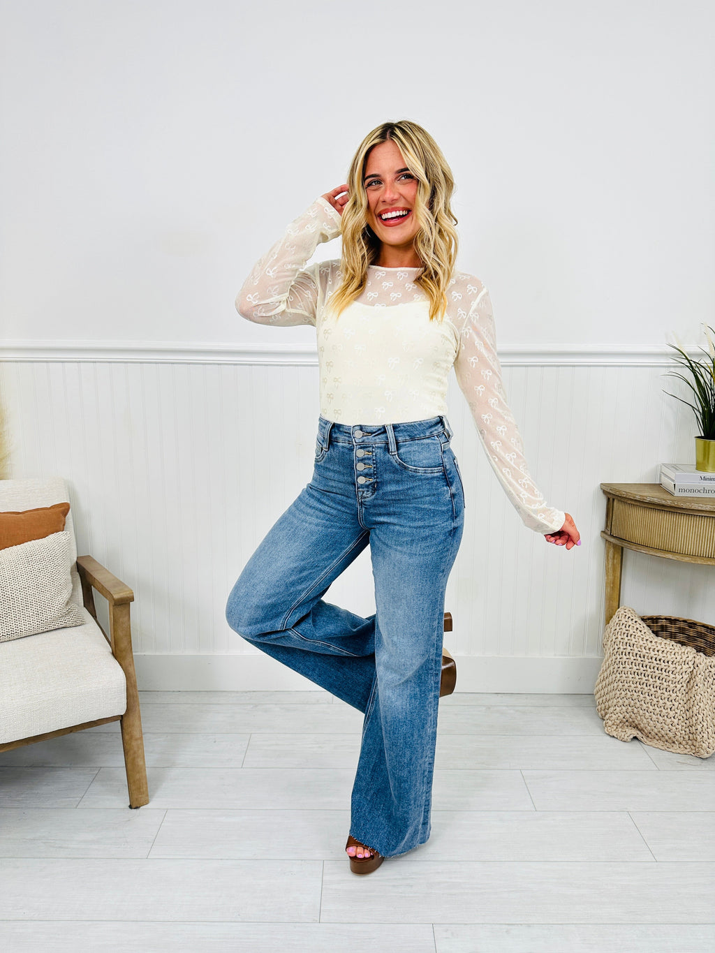 Push Your Buttons Tummy Control Wide Leg Jeans