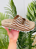 Beachfront Buckle Sandals in Tan Natural Stripe