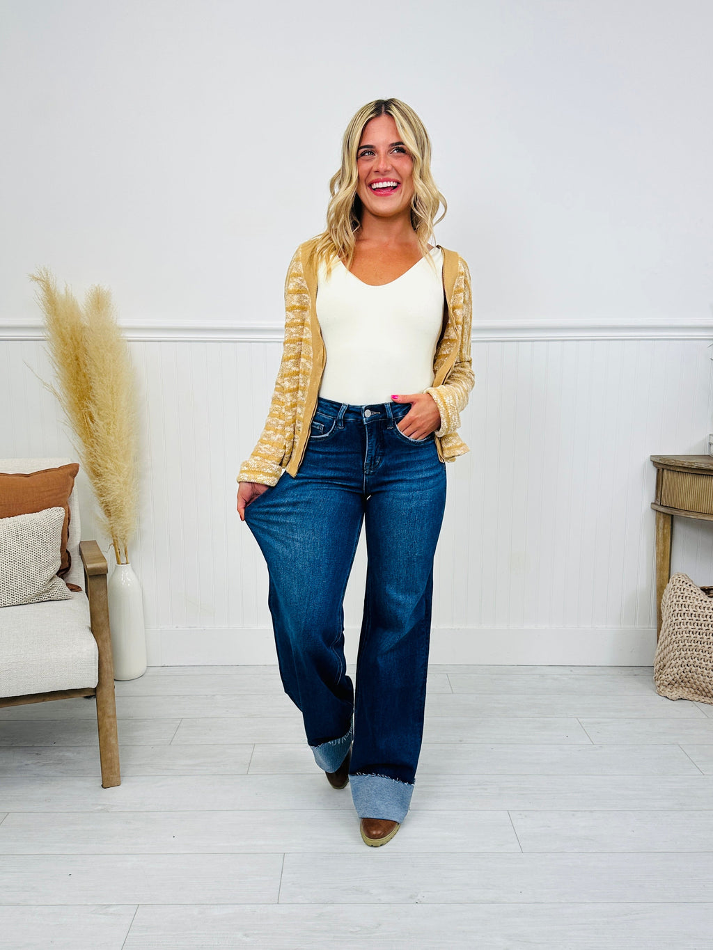 Follow The Trend Wide Leg Tummy Control Cuffed Jeans