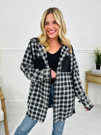 Falling For Flannel Hooded Shacket in Black