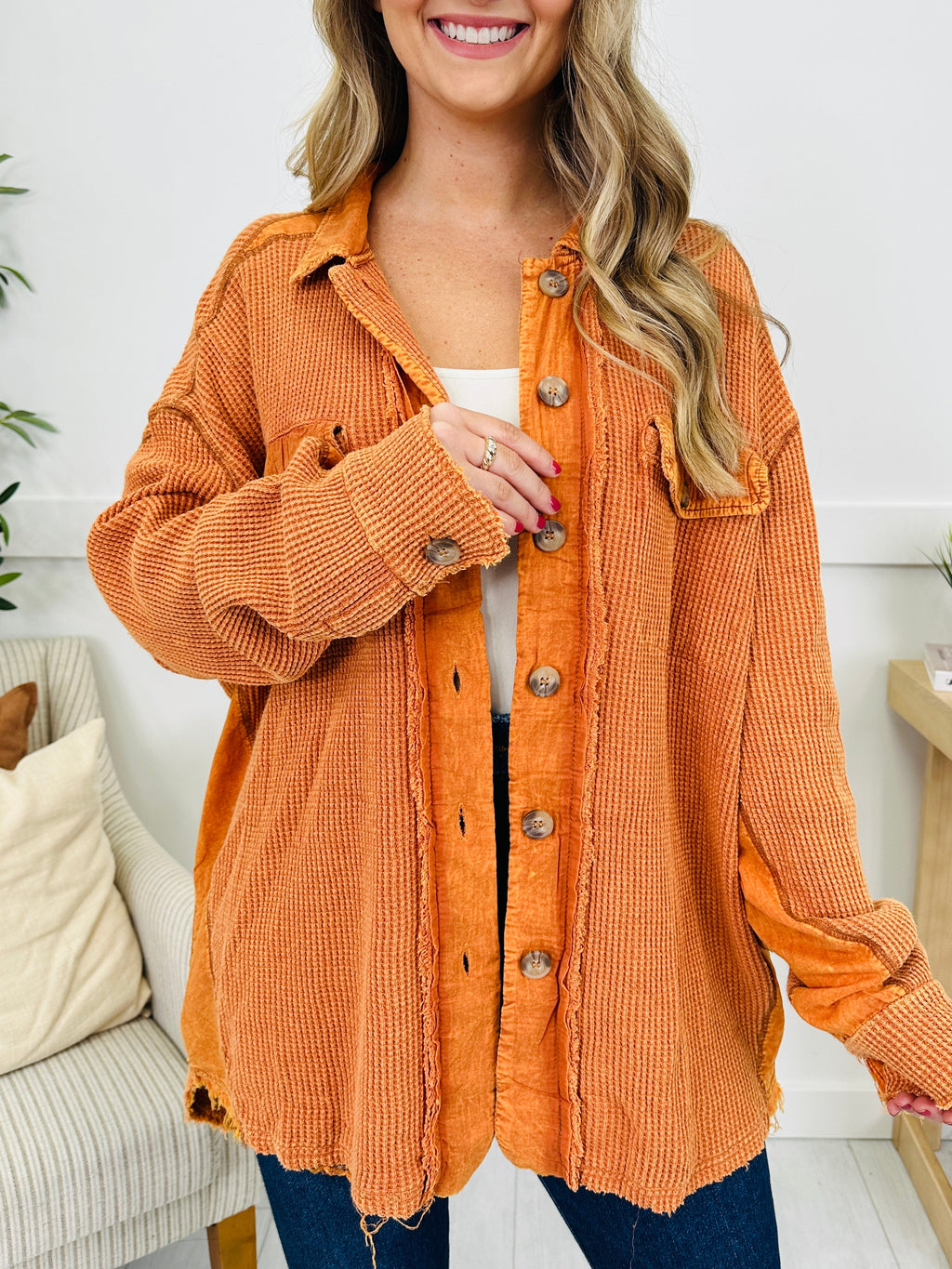 The Swing Of Things Shacket in Washed Rust