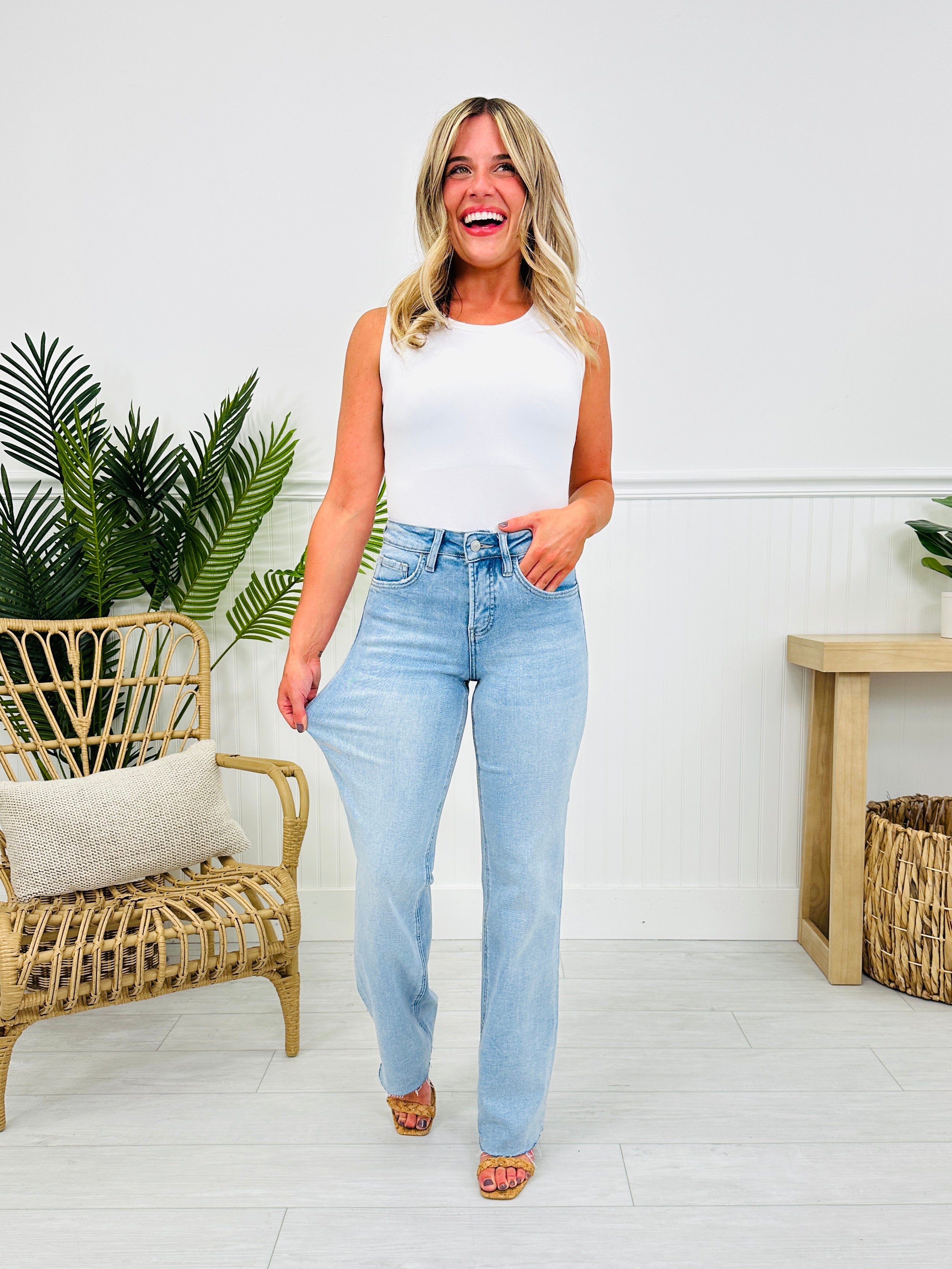 Feeling Brand New Slim Wide Leg Tummy Control Jeans