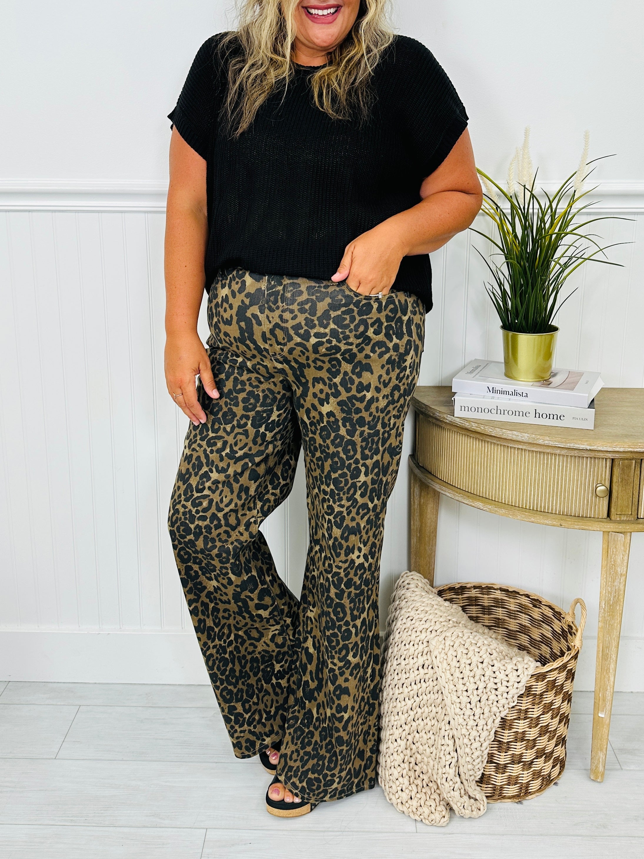 Judy Blue Walk On The Wild Side Retro Wide Leg Leopard Jeans