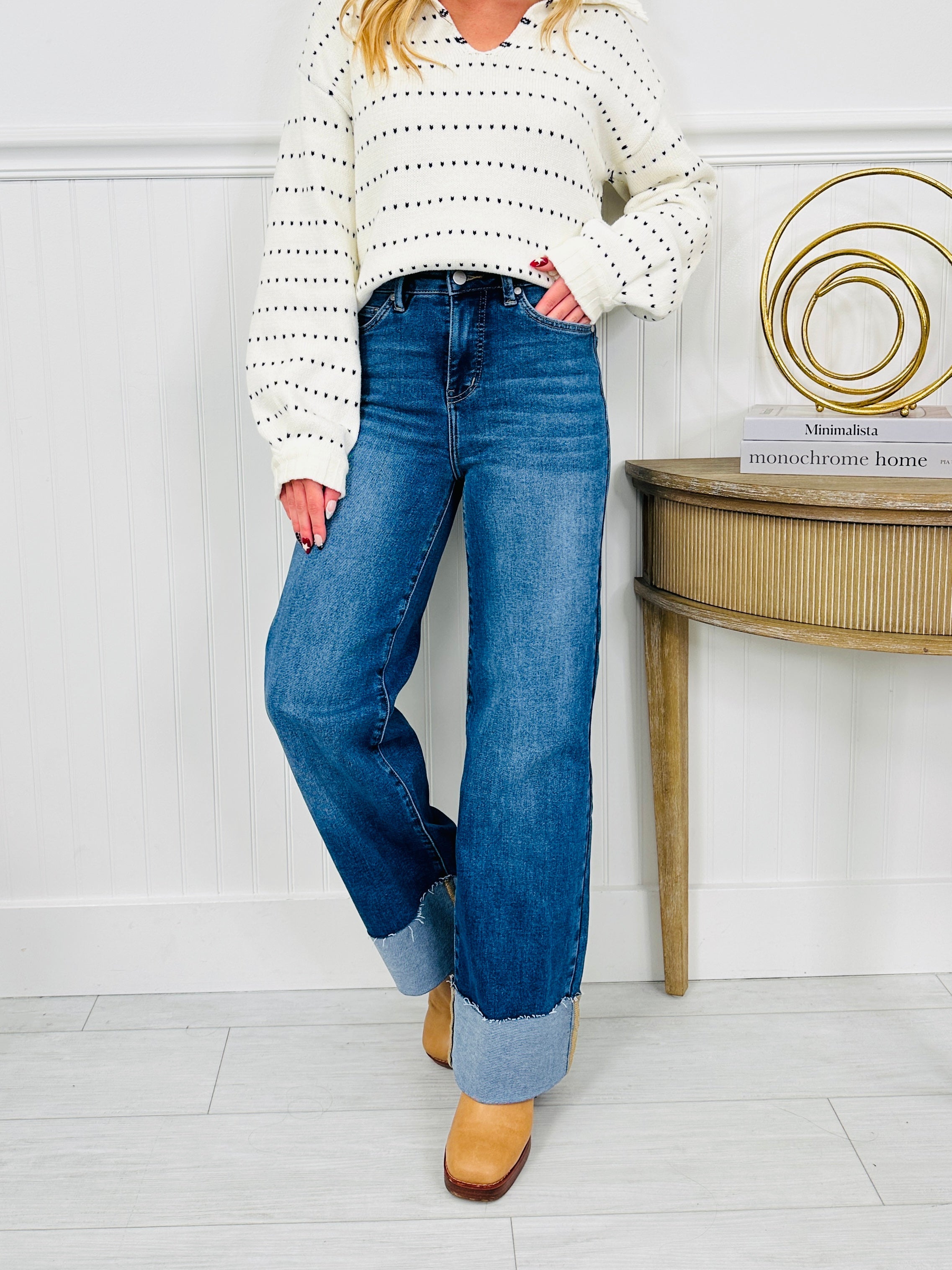 Made For Me Tummy Control Wide Leg Cuffed Jeans in Multiple Inseams