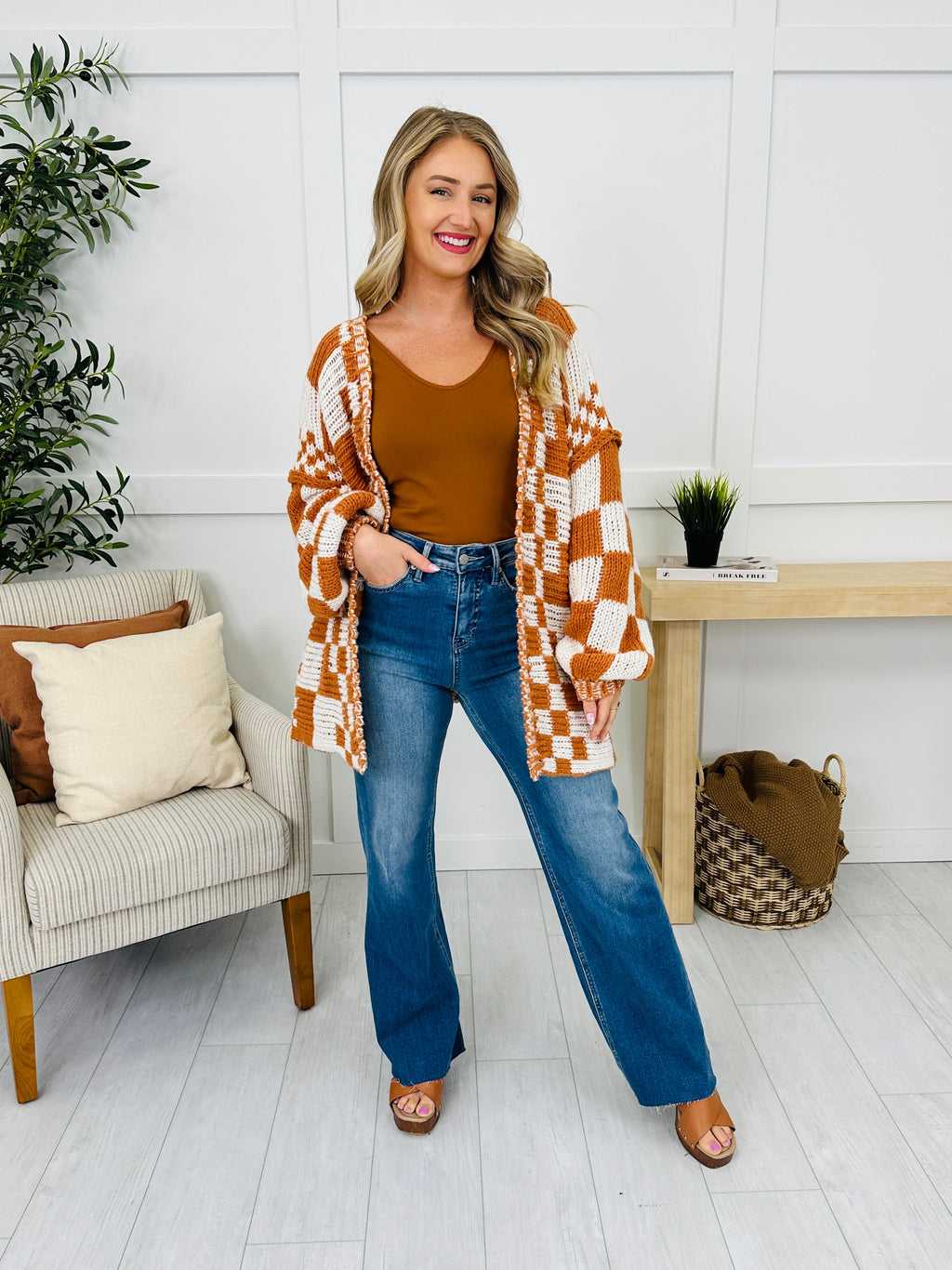 The Final Checkpoint Cardigan in Rust Combo