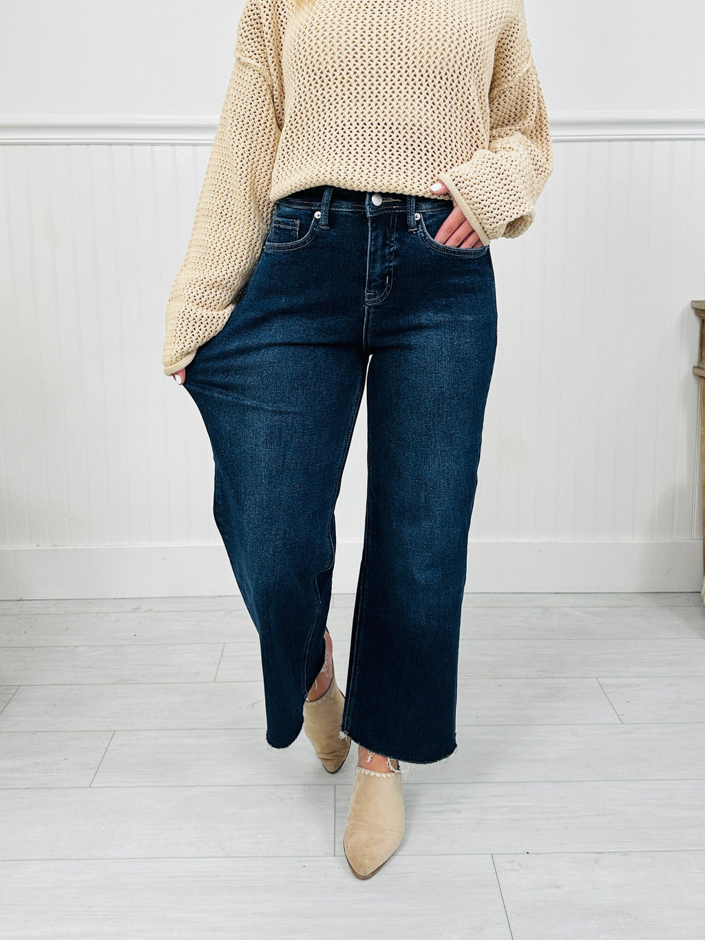 Fall Into Place Tummy Control Wide Leg Crop Jeans