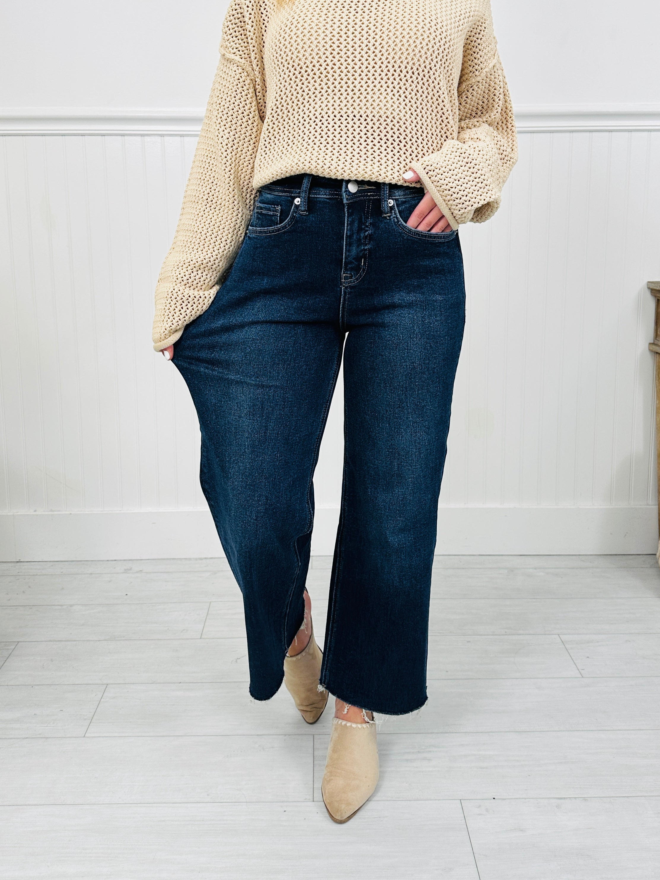 Fall Into Place Tummy Control Wide Leg Crop Jeans