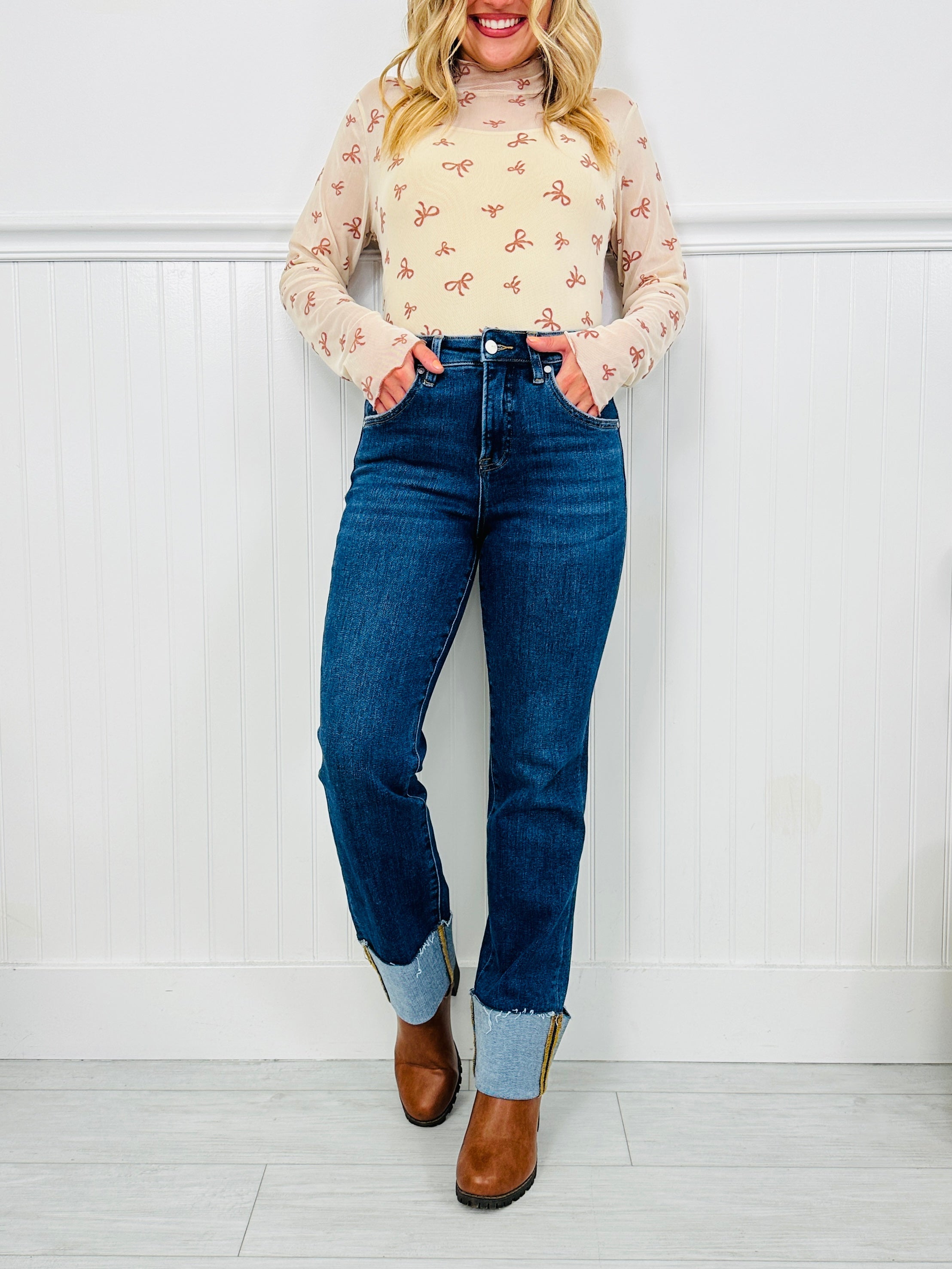 Stay Cuffed Tummy Control Mom Jeans