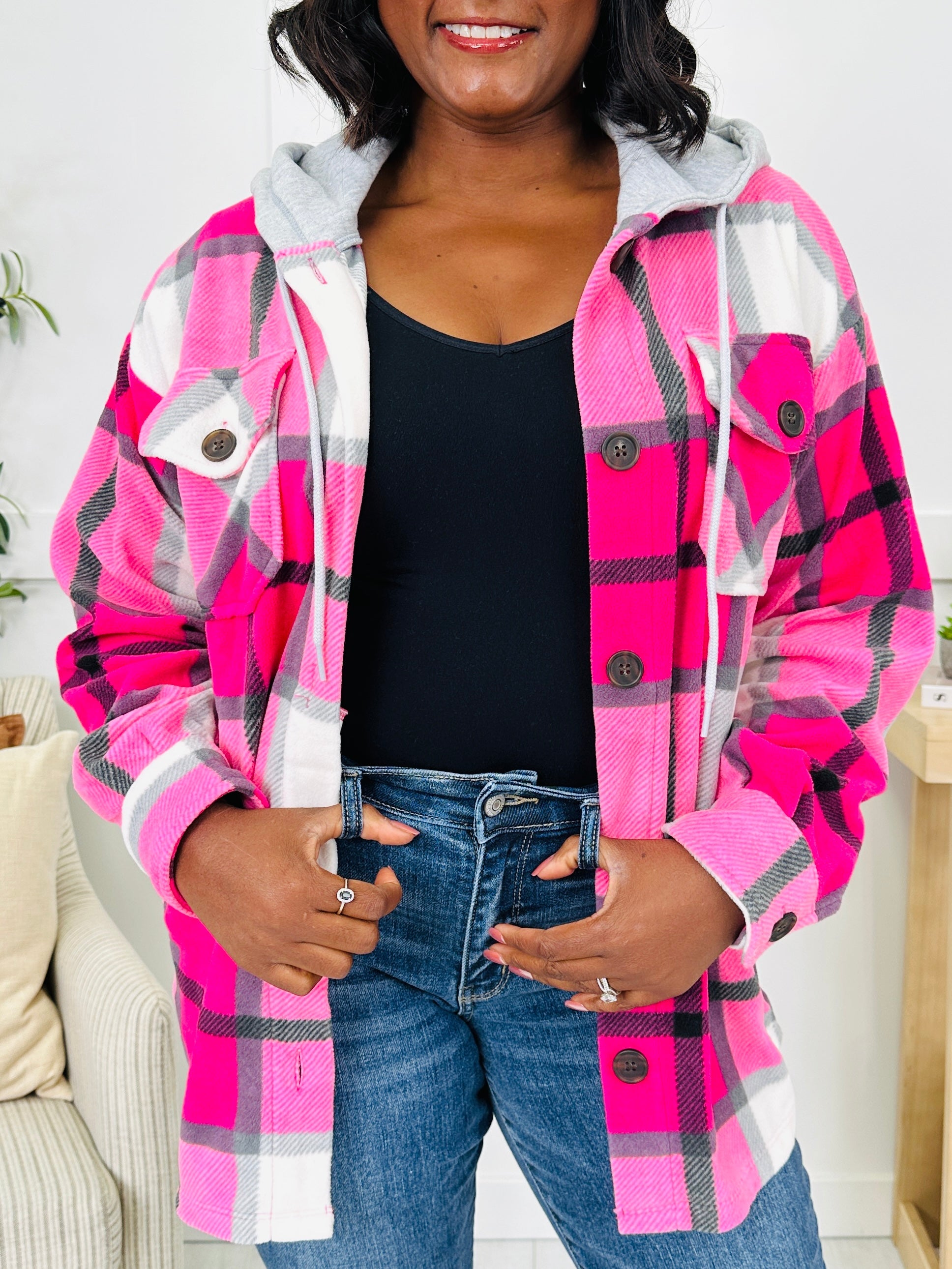 Cabin Whisper Shacket in Hot Pink