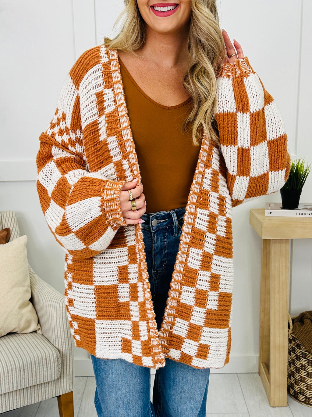 The Final Checkpoint Cardigan in Rust Combo
