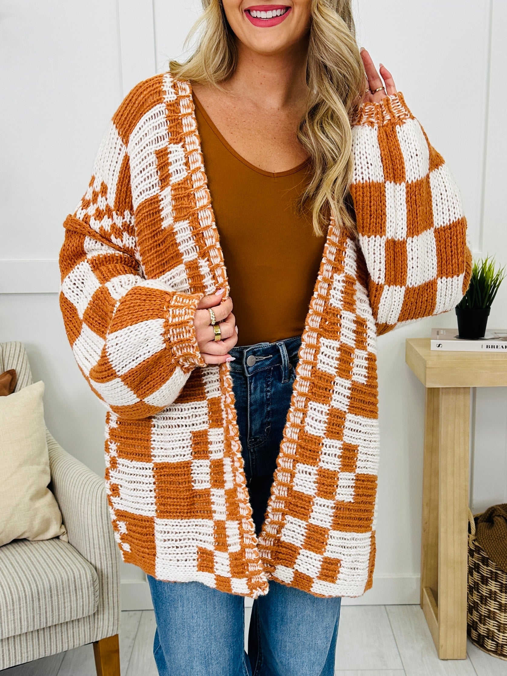 The Final Checkpoint Cardigan in Rust Combo