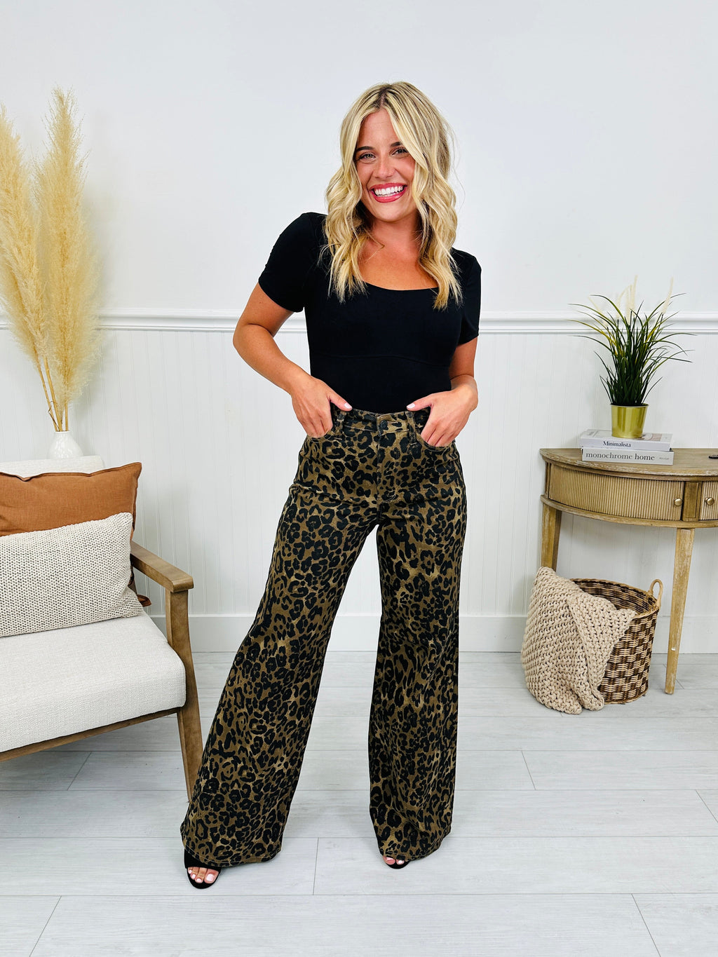 Judy Blue Walk On The Wild Side Retro Wide Leg Leopard Jeans
