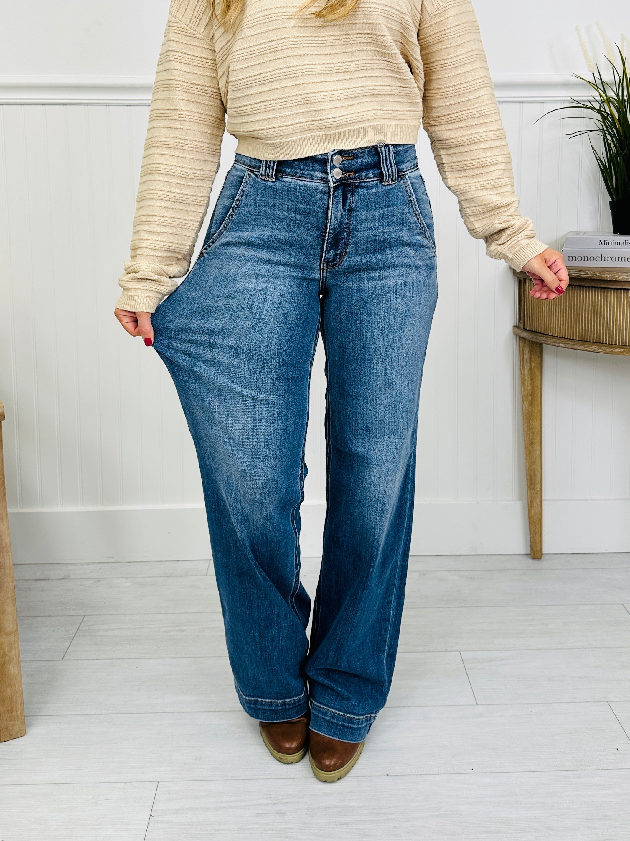 Judy Blue REG/CURVY Double Trouble Wide Leg Jeans