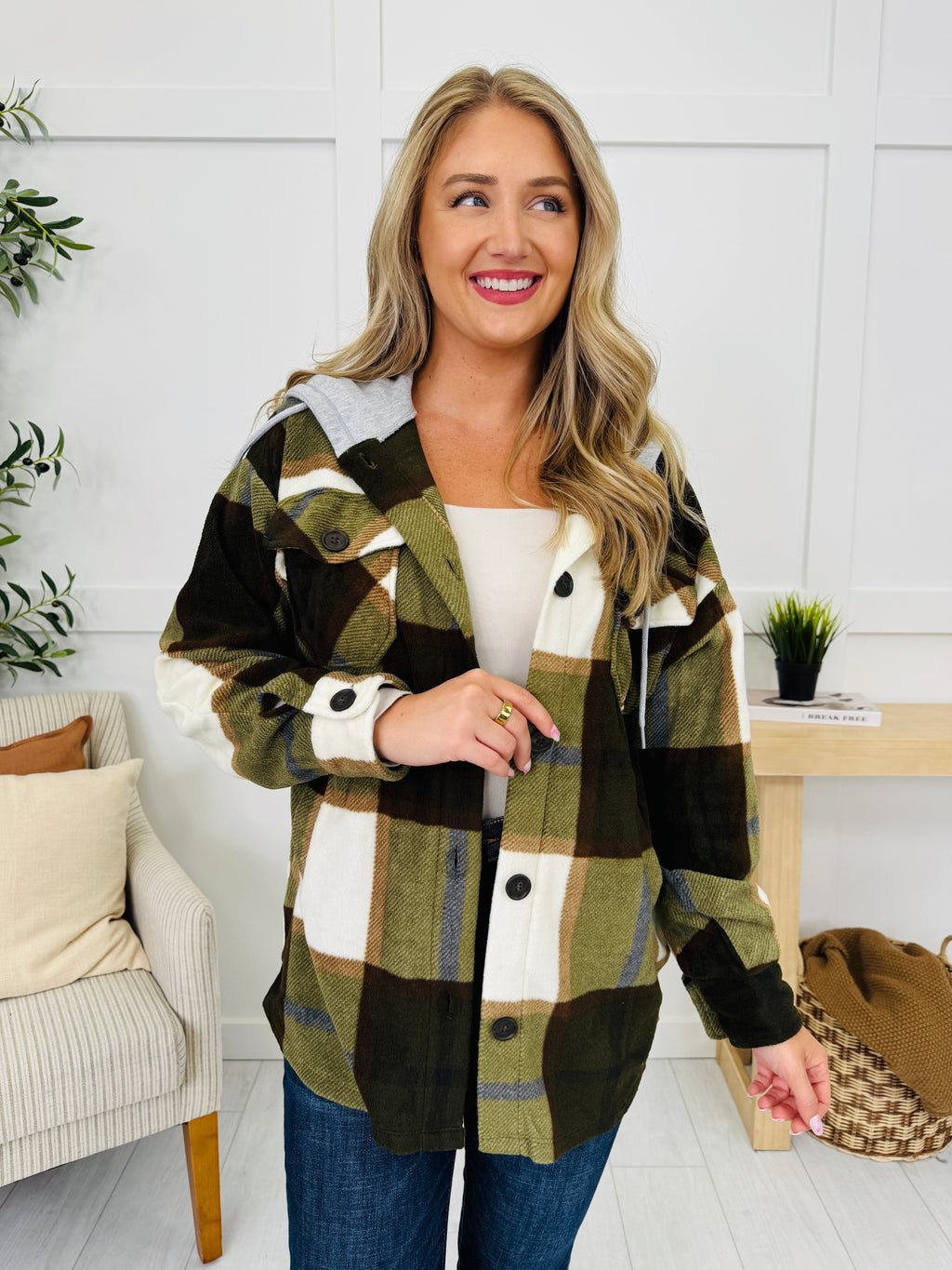 Cabin Whisper Shacket in Olive