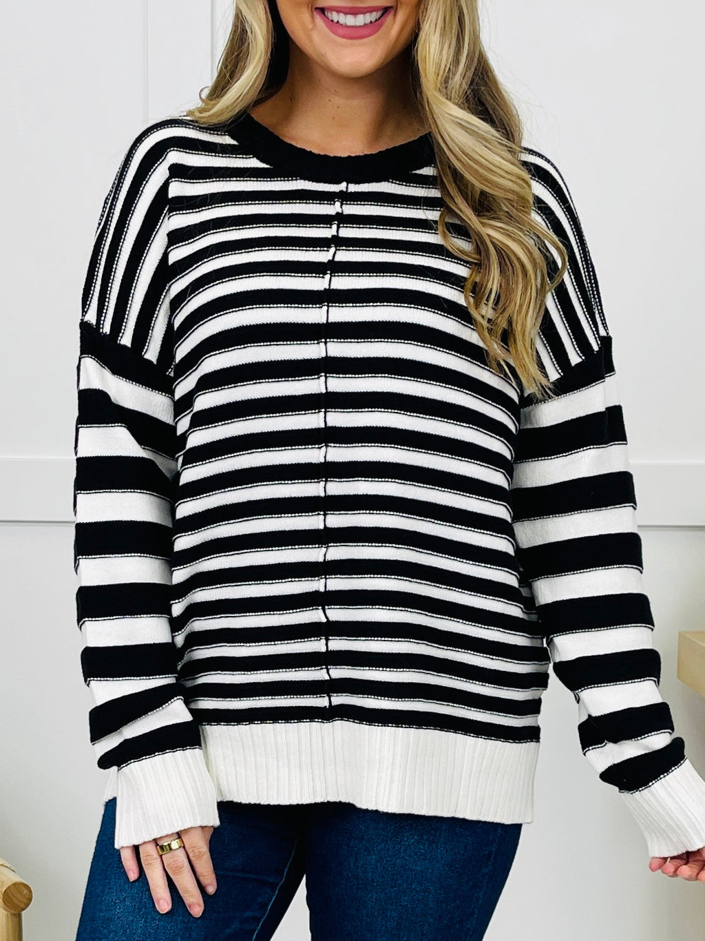 Stripe Shift Sweater in Black
