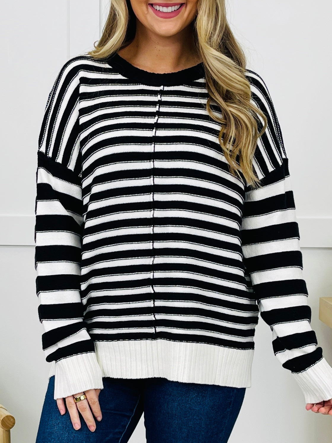 Stripe Shift Sweater in Black