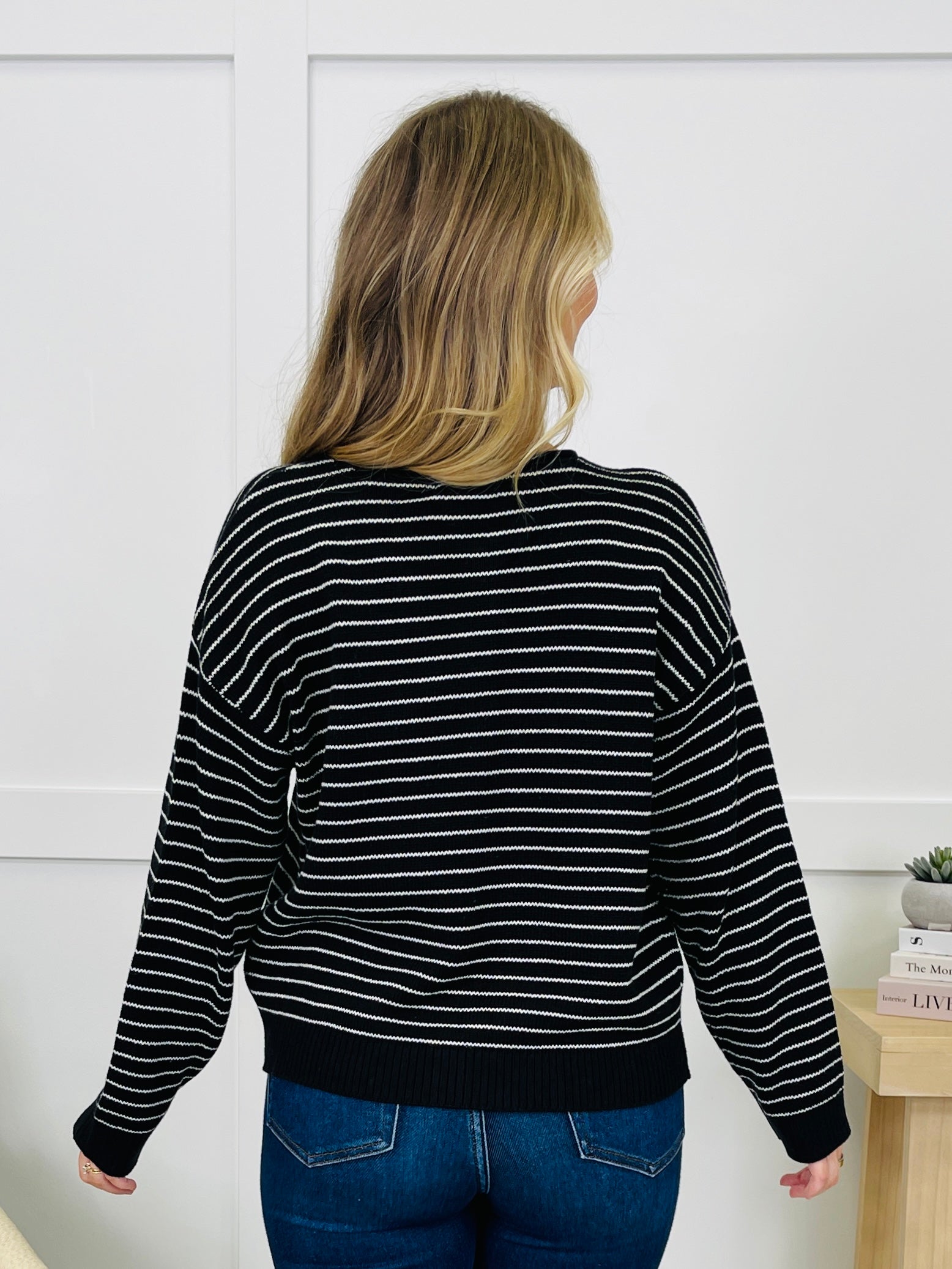 Polished In Stripes Cardigan in Black