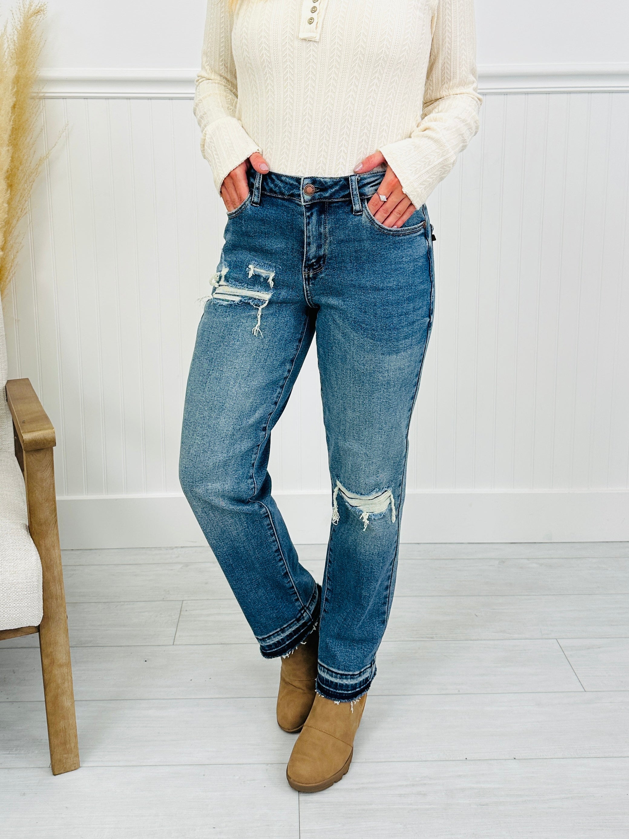 Judy Blue Patch & Release Boyfriend Jeans