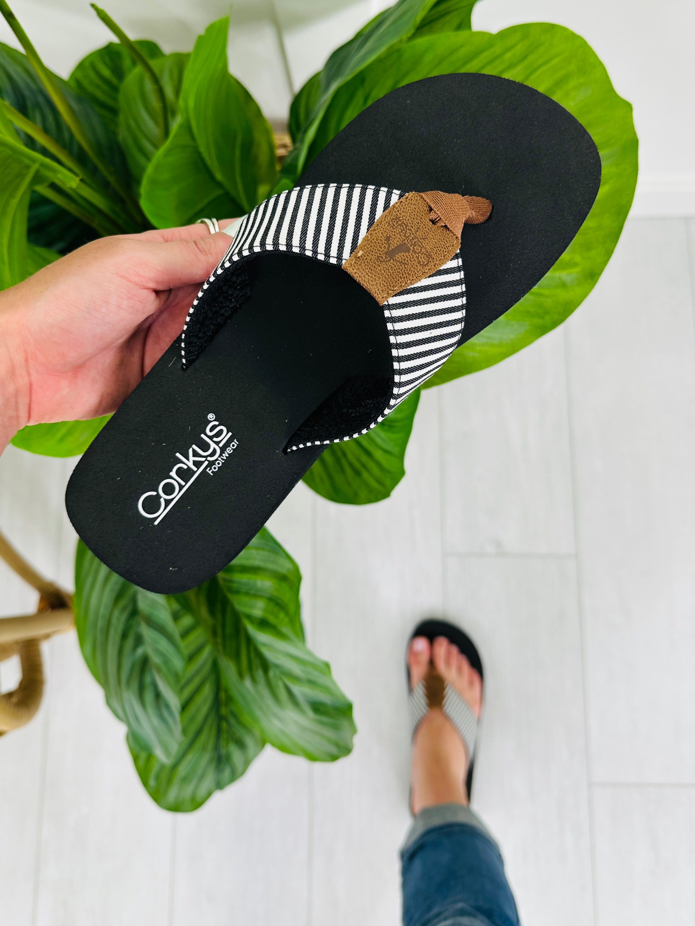 Sea The Stripes Flip Flops in Black