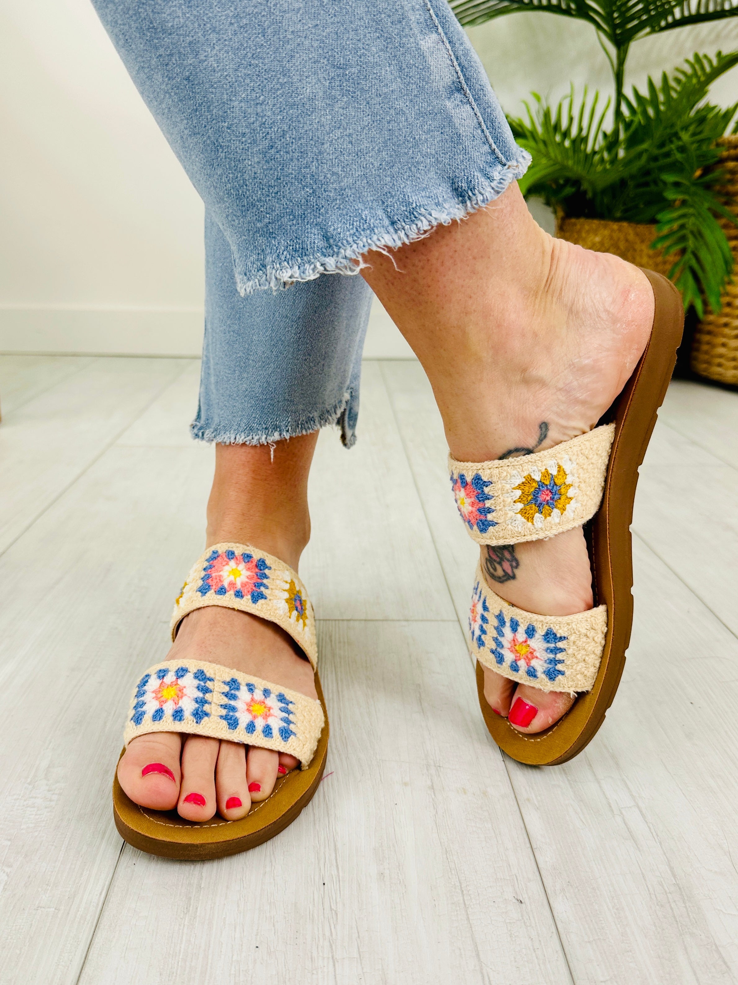 Crochet Charm Sandals in Pastel Pink