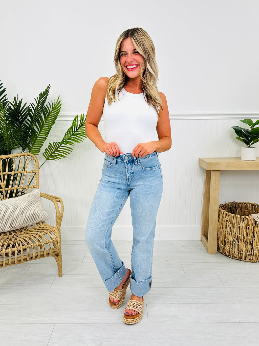 Feeling Brand New Slim Wide Leg Tummy Control Jeans