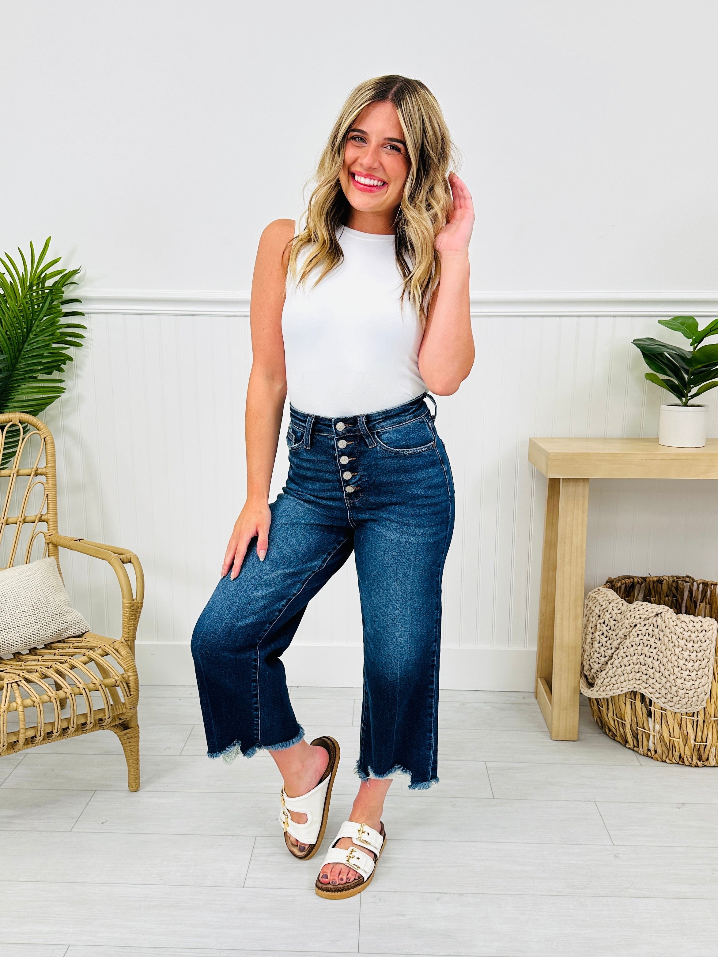 Judy Blue On The Fly Cropped Wide Leg Jeans