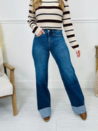 Follow The Trend Wide Leg Tummy Control Cuffed Jeans