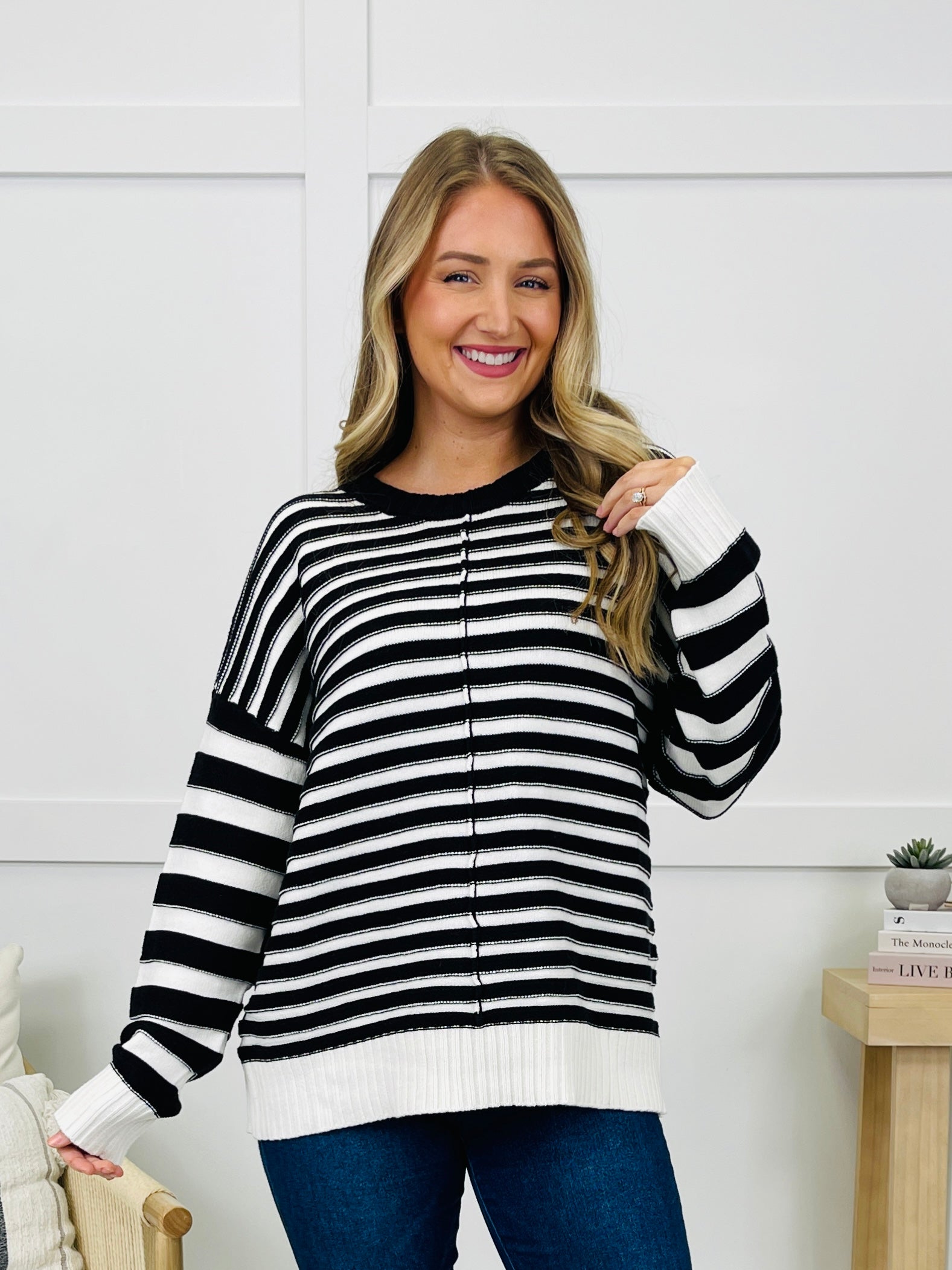 Stripe Shift Sweater in Black