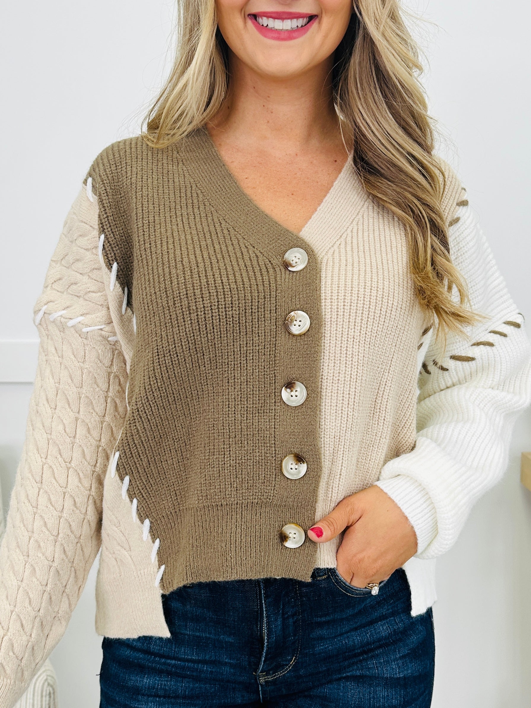 Side By Side Cardigan in Oatmeal/Mocha