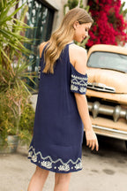Short Embroidered Cold Shoulder Dress