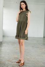 Short Embroidered Flutter Sleeve Dress