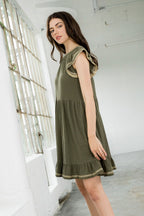 Short Embroidered Flutter Sleeve Dress