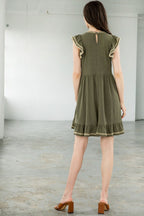Short Embroidered Flutter Sleeve Dress