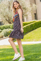 Short Printed Embroidered Tassel Tie Dress