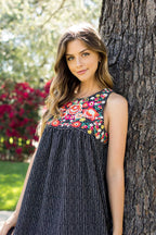 Short Sleeveless Embroidered Dress