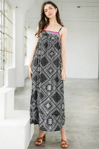 Embroidered Bandana Print Midi Dress